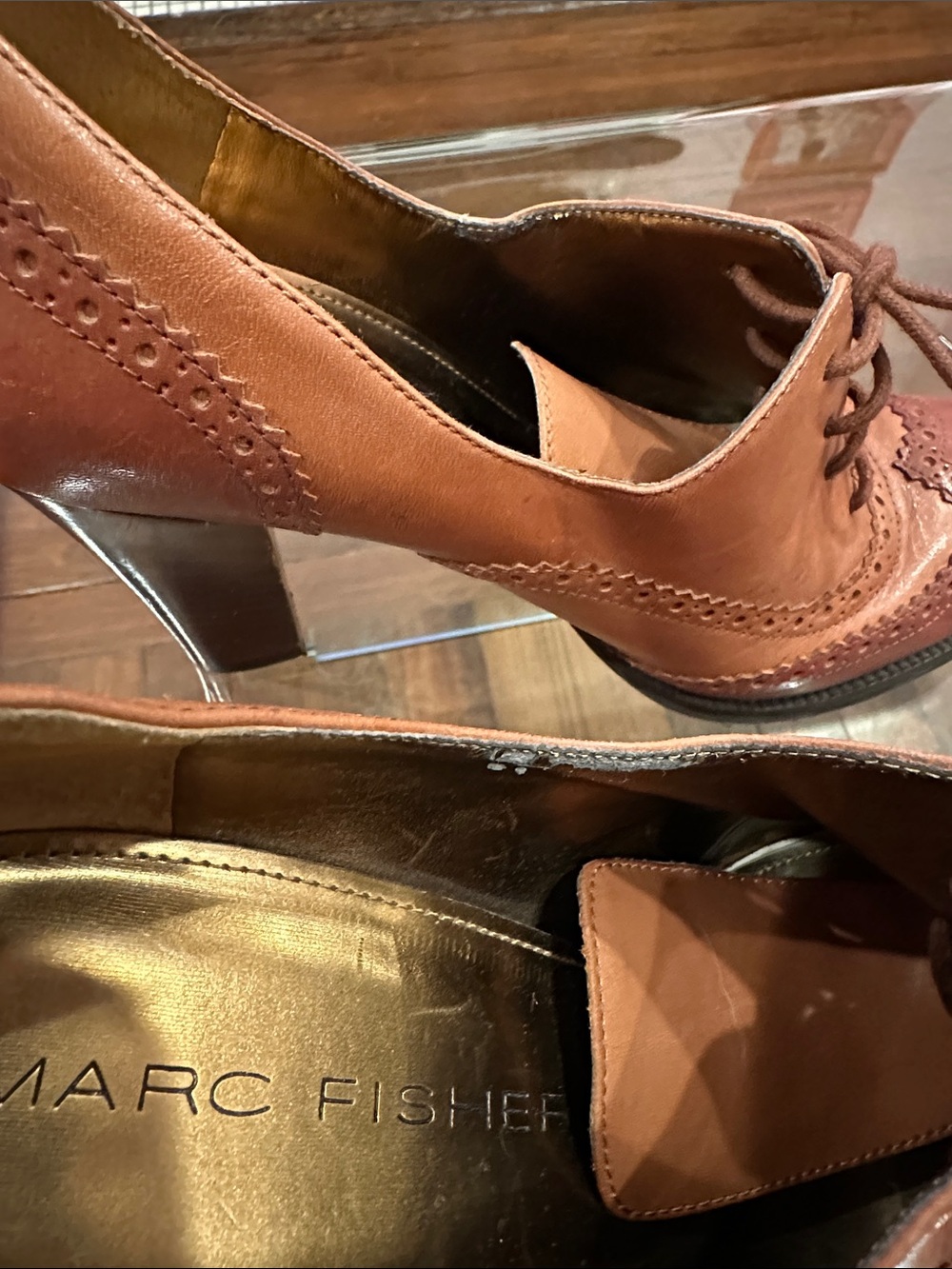 Marc Fisher Tan Leather Lace-Up Wingtip Shoes - Picture 5 of 7